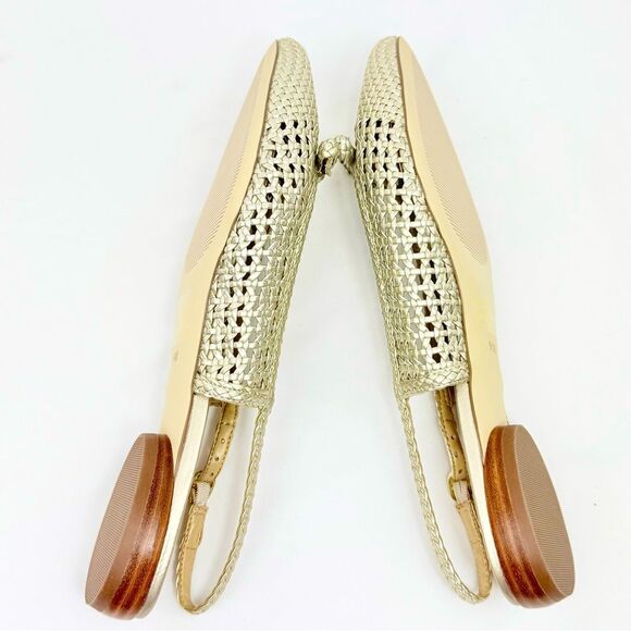 Talbots EDNA Metallic Gold Woven Faux Leather Pointed Toe Slingback Flat Sandals - Picture 10 of 16